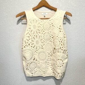 Maurices Womens Crochet Front Tank Top Lined Floral Cream Off White Size M